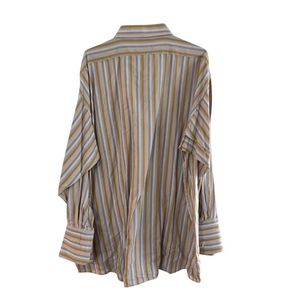 Stacy Adams Long-Sleeve Button-Up Striped Shirt 22/36-37 Gold & White Stripes 60 - Picture 2 of 5